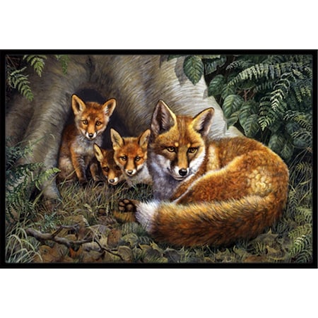 A Family Of Foxes At Home Indoor Or Outdoor Mat, 24 X 36